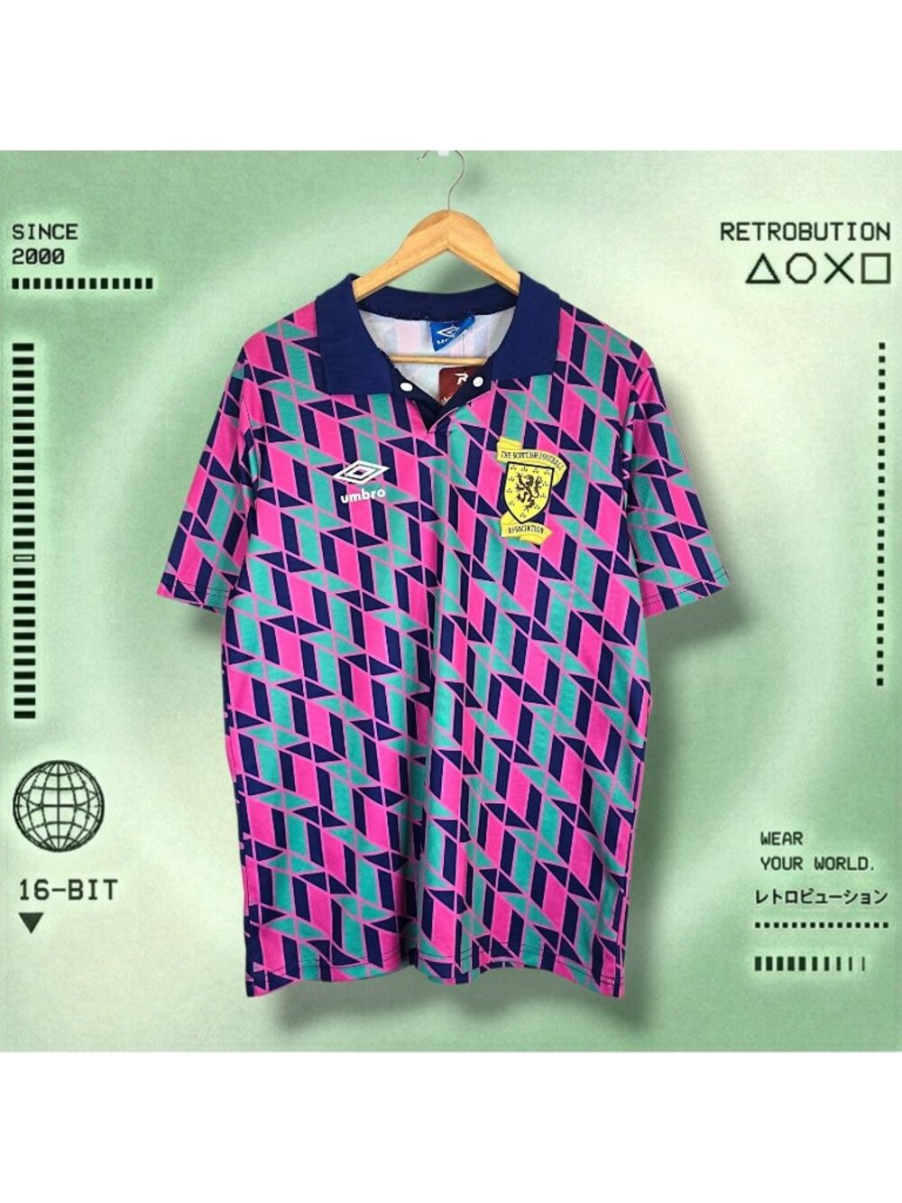 Vintage Scotland Umbro Soccer Jersey Pink Blue Size M
